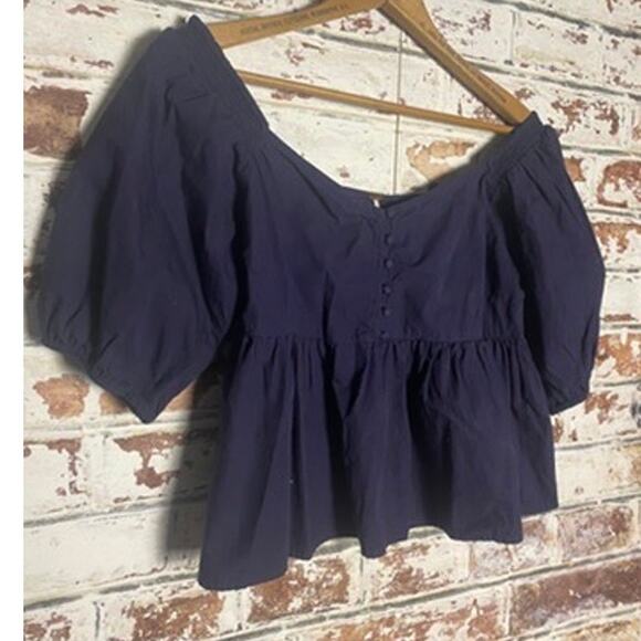 Free People Veronica Sweetheart Peplum Pure Cotton Blouse - Picture 5 of 10